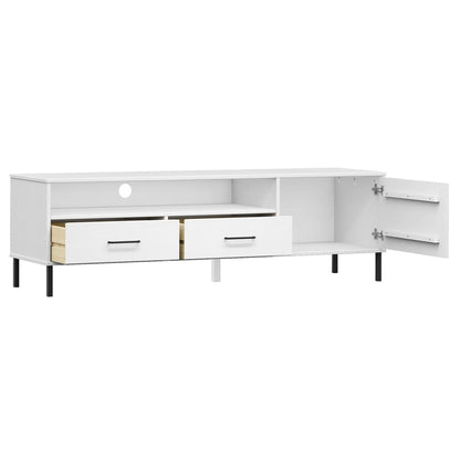 Tv-bänk med metallben OSLO vit massiv furu