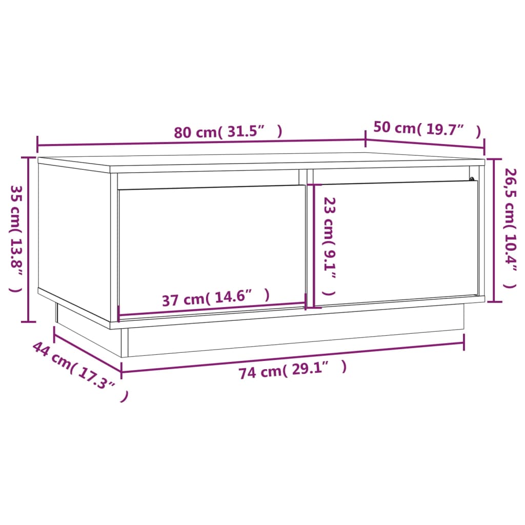 Soffbord Vit 80x50x35 cm massiv furu