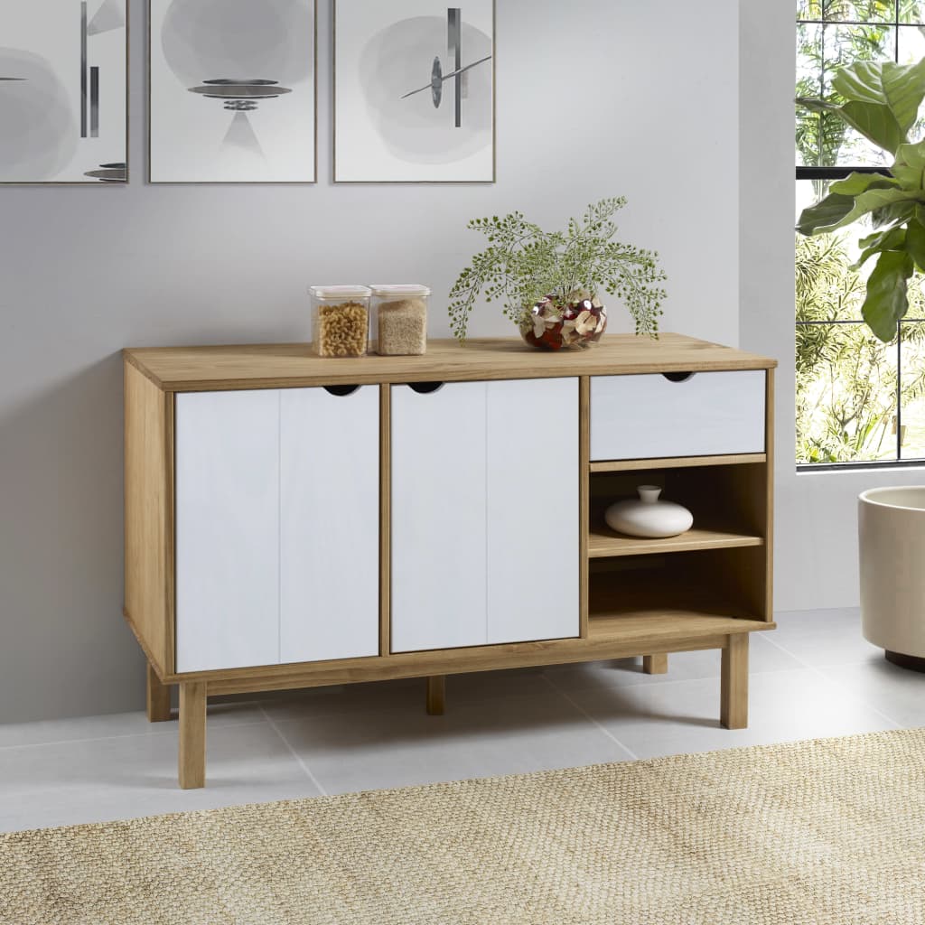 Skänk OTTA brun&vit 114x43x73,5 cm massiv furu