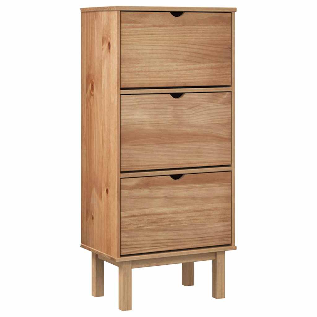 Skoställ Trä Skoskåp OTTA med 3 lådor Brun massiv furu