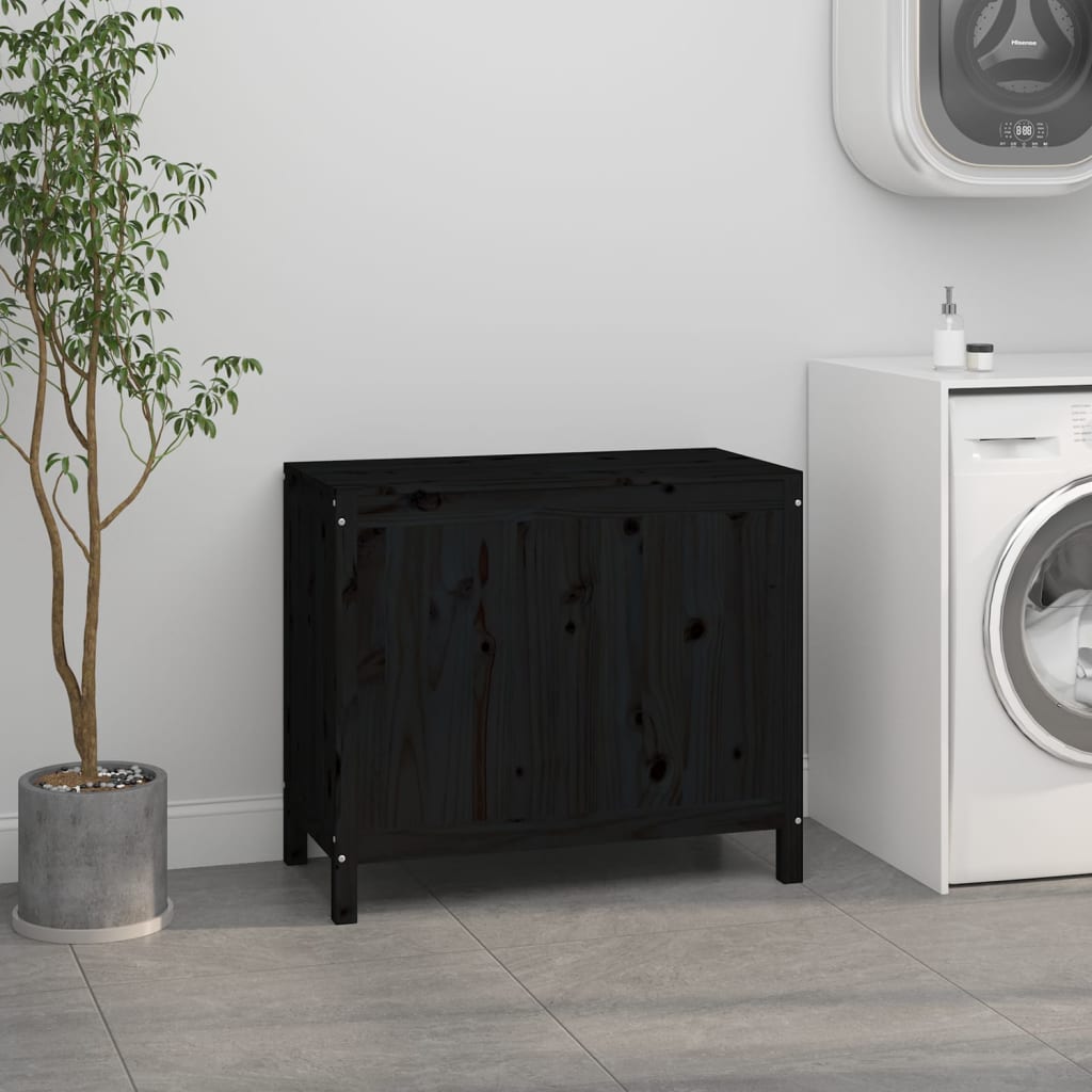 Tvättkorg Svart 88,5x44x76 cm massiv furu