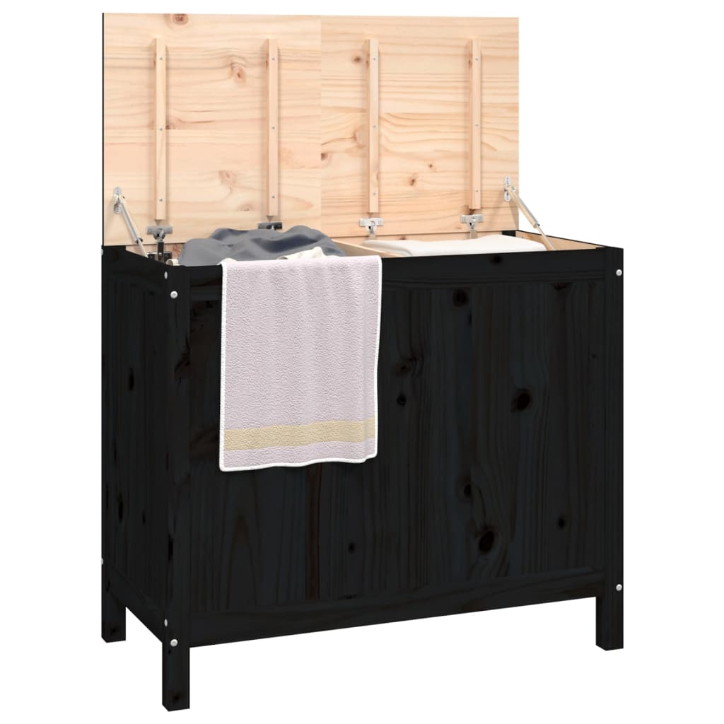 Tvättkorg Svart 88,5x44x76 cm massiv furu