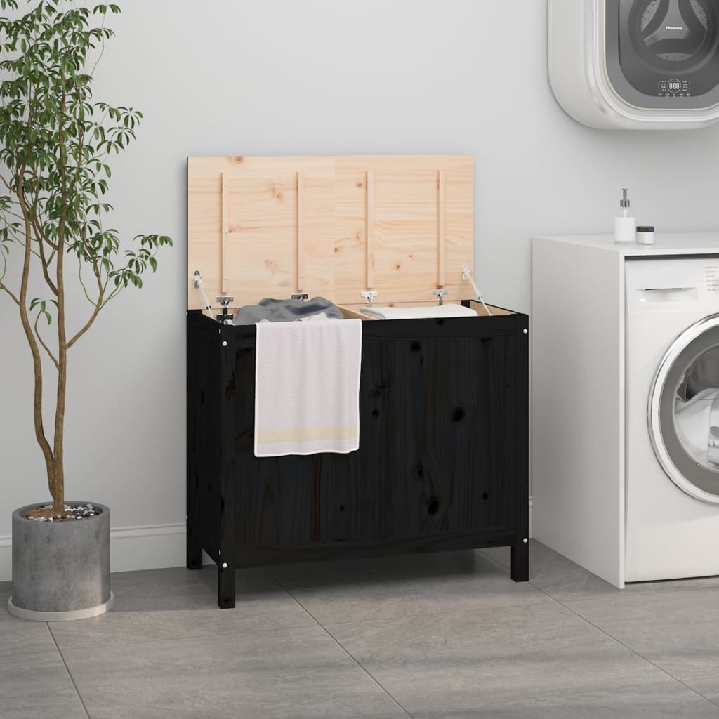 Tvättkorg Svart 88,5x44x76 cm massiv furu
