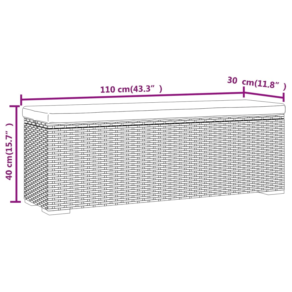 Trädgårdsbänk Konstrottingmed dyna Svart 110x30x40 cm konstrotting