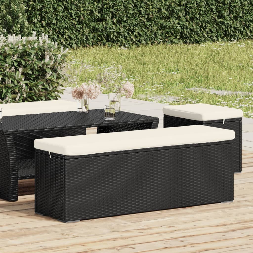 Trädgårdsbänk Konstrottingmed dyna Svart 110x30x40 cm konstrotting