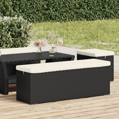 Trädgårdsbänk Konstrottingmed dyna Svart 110x30x40 cm konstrotting