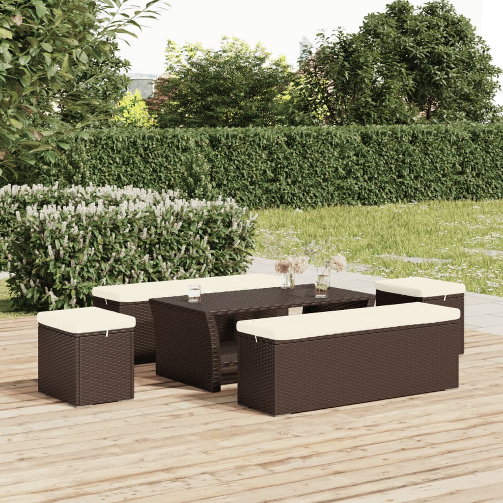 Trädgårdsbänk Konstrotting Fotpall med dyna Brun 110x30x40 cm