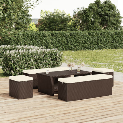 Trädgårdsbänk Konstrotting Fotpall med dyna Brun 110x30x40 cm