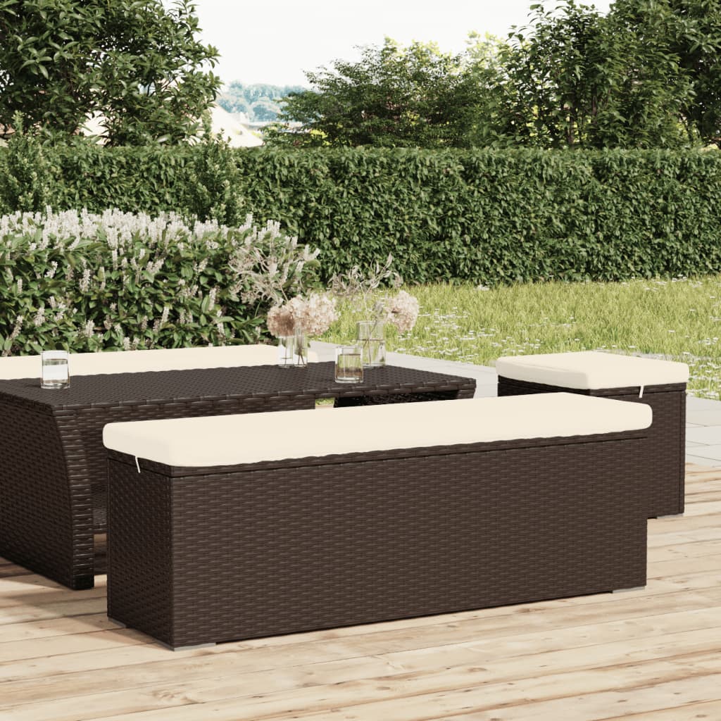 Trädgårdsbänk Konstrotting Fotpall med dyna Brun 110x30x40 cm