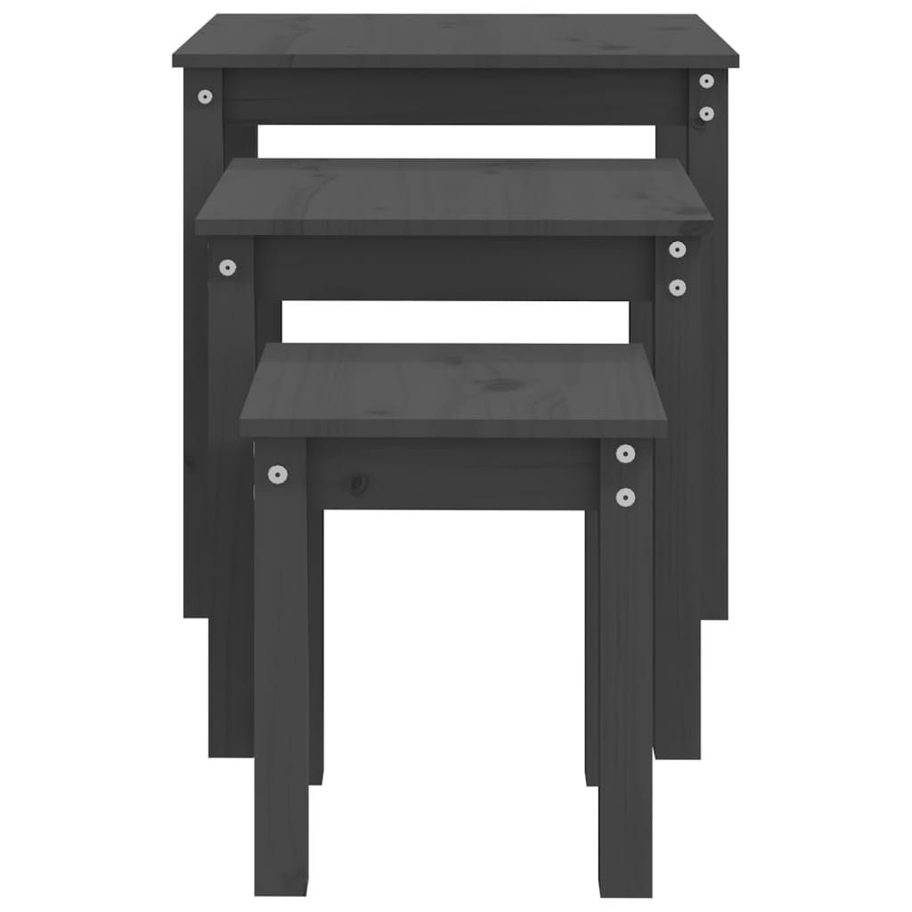 Sidobord Trä 3 st Grå massiv furu