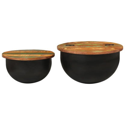 Soffbord Svart 2 delar massivt återvunnet trä