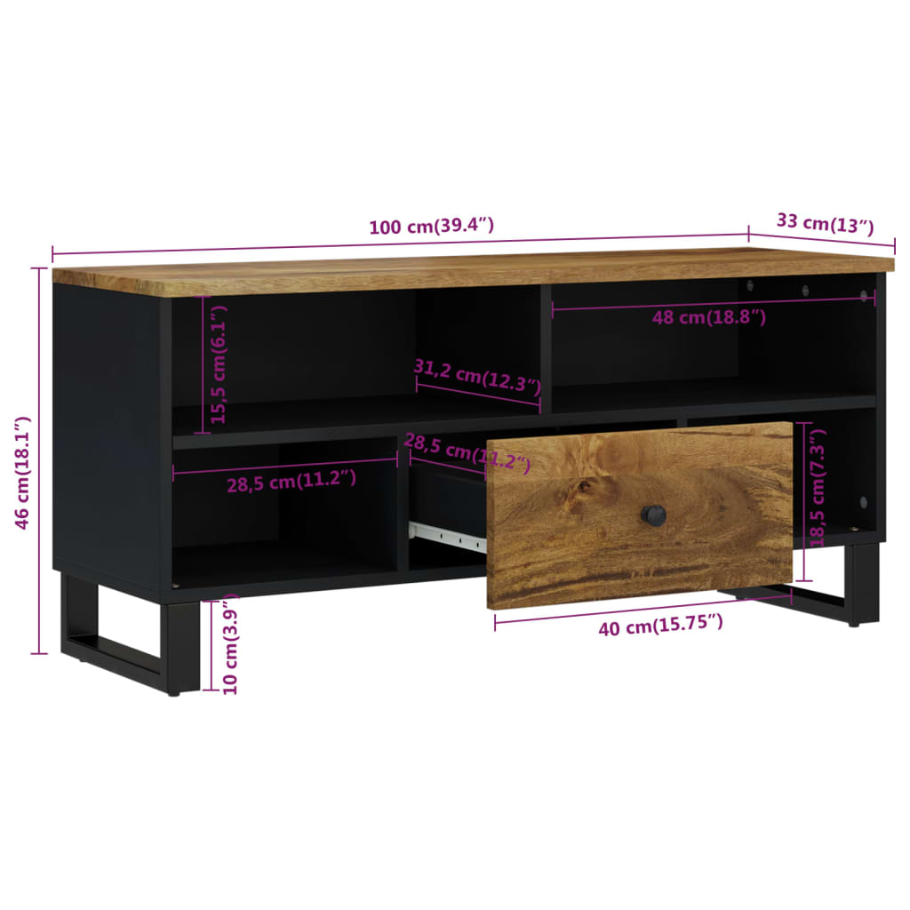 TV-Möbel Trä TV-skåp 100x33x46 cm massivt mangoträ och