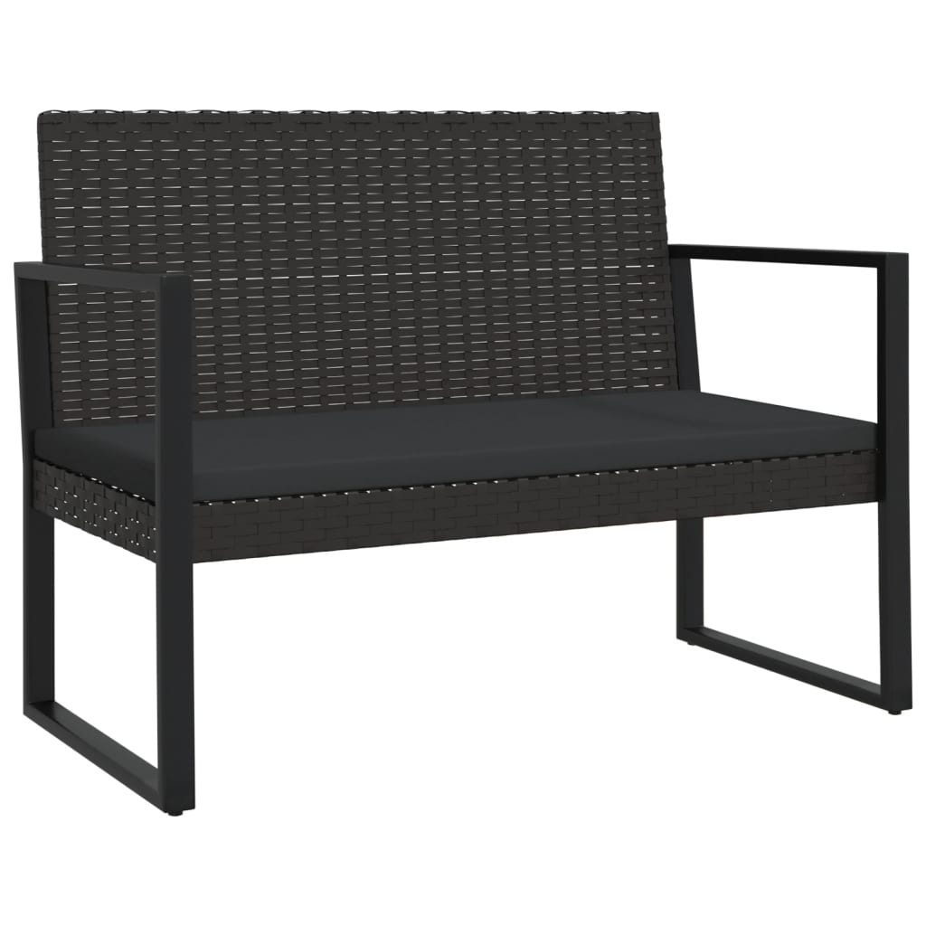Trädgårdsbänk Konstrotting med dynor Svart 106 cm
