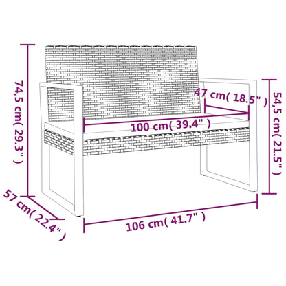 Trädgårdsbänk Konstrotting med dynor Svart 106 cm