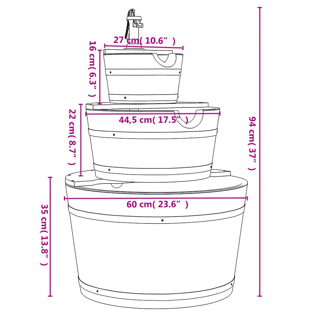 Utomhus Dekorationer Fontän med pump 60x60x94 cm massivt granträ