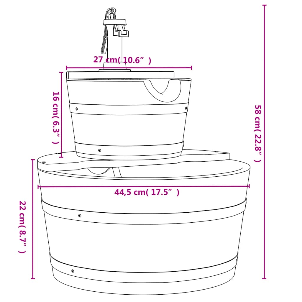 Utomhus Dekorationer Fontän med pump 44,5x44,5x58 cm massivt granträ
