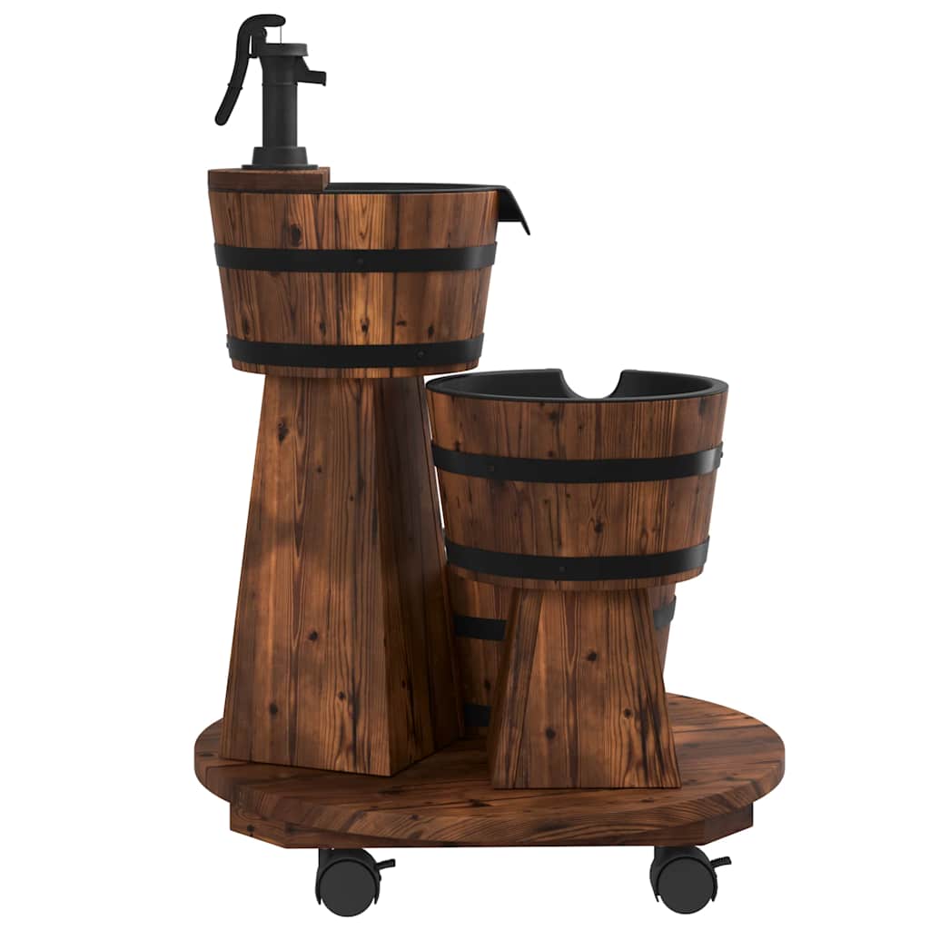 Utomhus Dekorationer Fontän på hjul med pump 55x55x80 cm massivt granträ