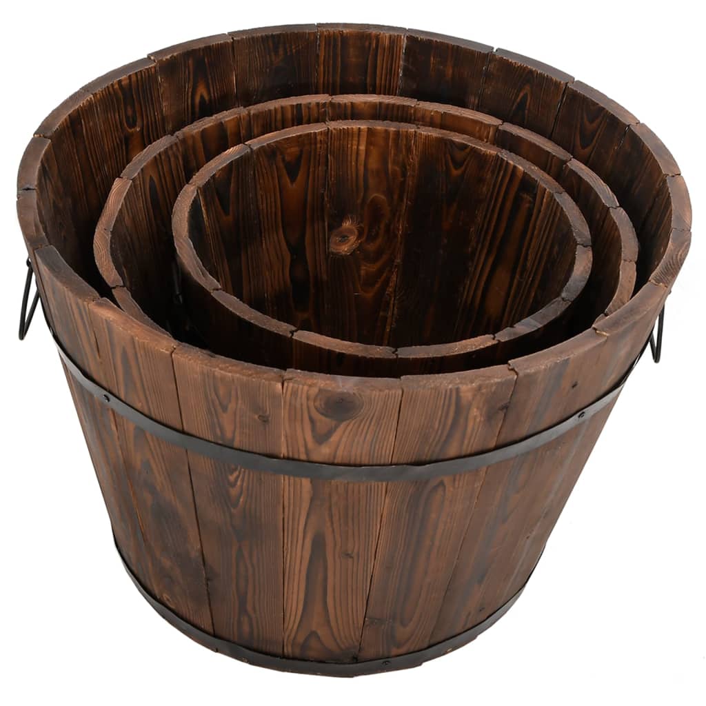 Utomhus Blomkruka Metall Trä 3 st set massivt granträ