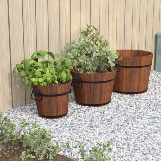 Utomhus Blomkruka Metall Trä 3 st set massivt granträ