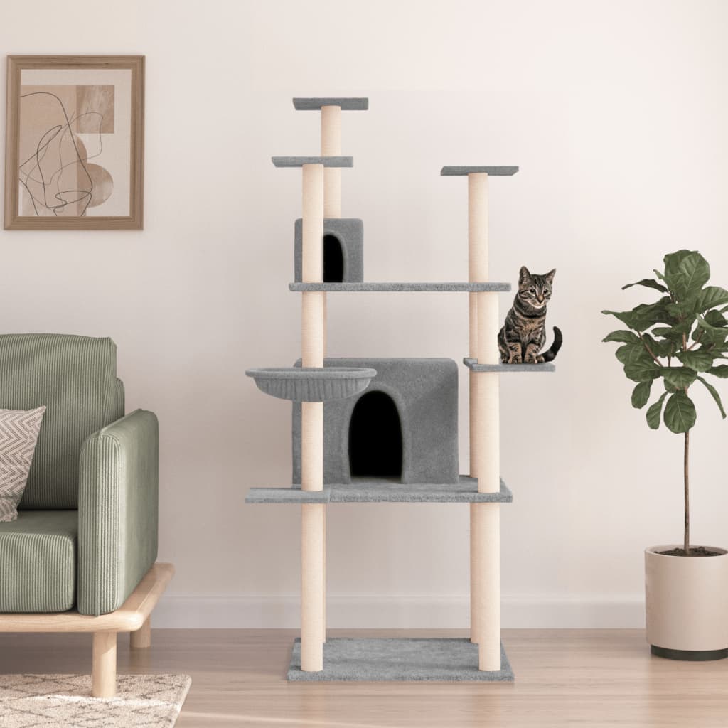 Kattmöbel Klösträd med sisalpelare ljusgrå 166 cm