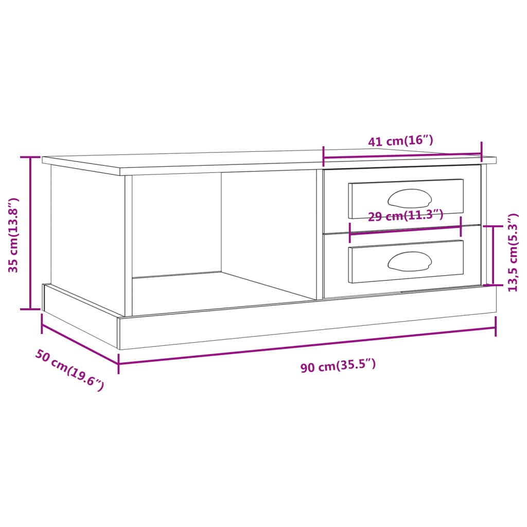 Soffbord Sonoma Ek 90x50x35 cm