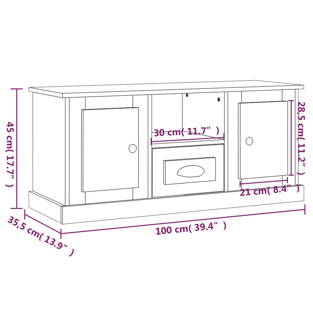 TV-Möbel Högglans Vit TV-Bänk 100x35,5x45 cm