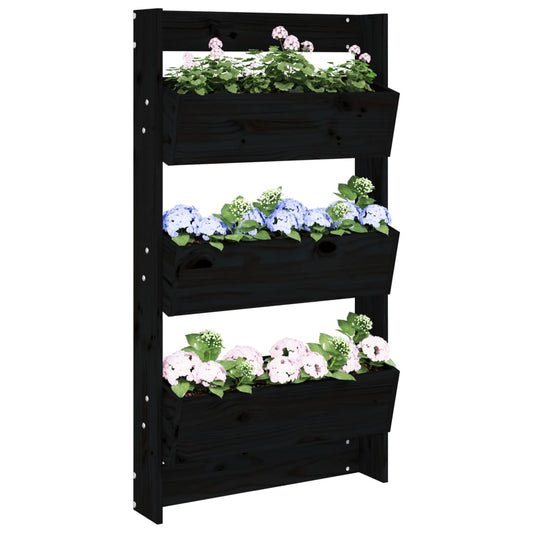 Utomhus Blomkruka Trä för vägg 3 nivåer 60x18,5x110 cm Svart massiv furu