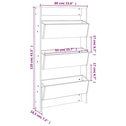 Utomhus Blomkruka Trä för vägg 3 nivåer 60x18,5x110 cm massivt douglasträ