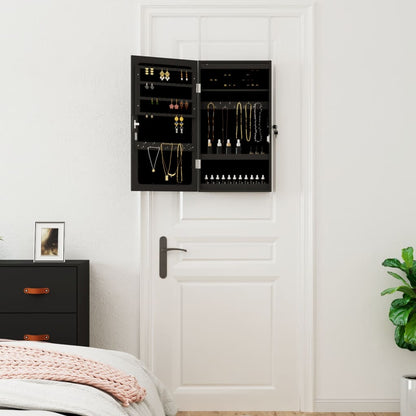 Smyckeskåp LED-lampor väggmonterat svart