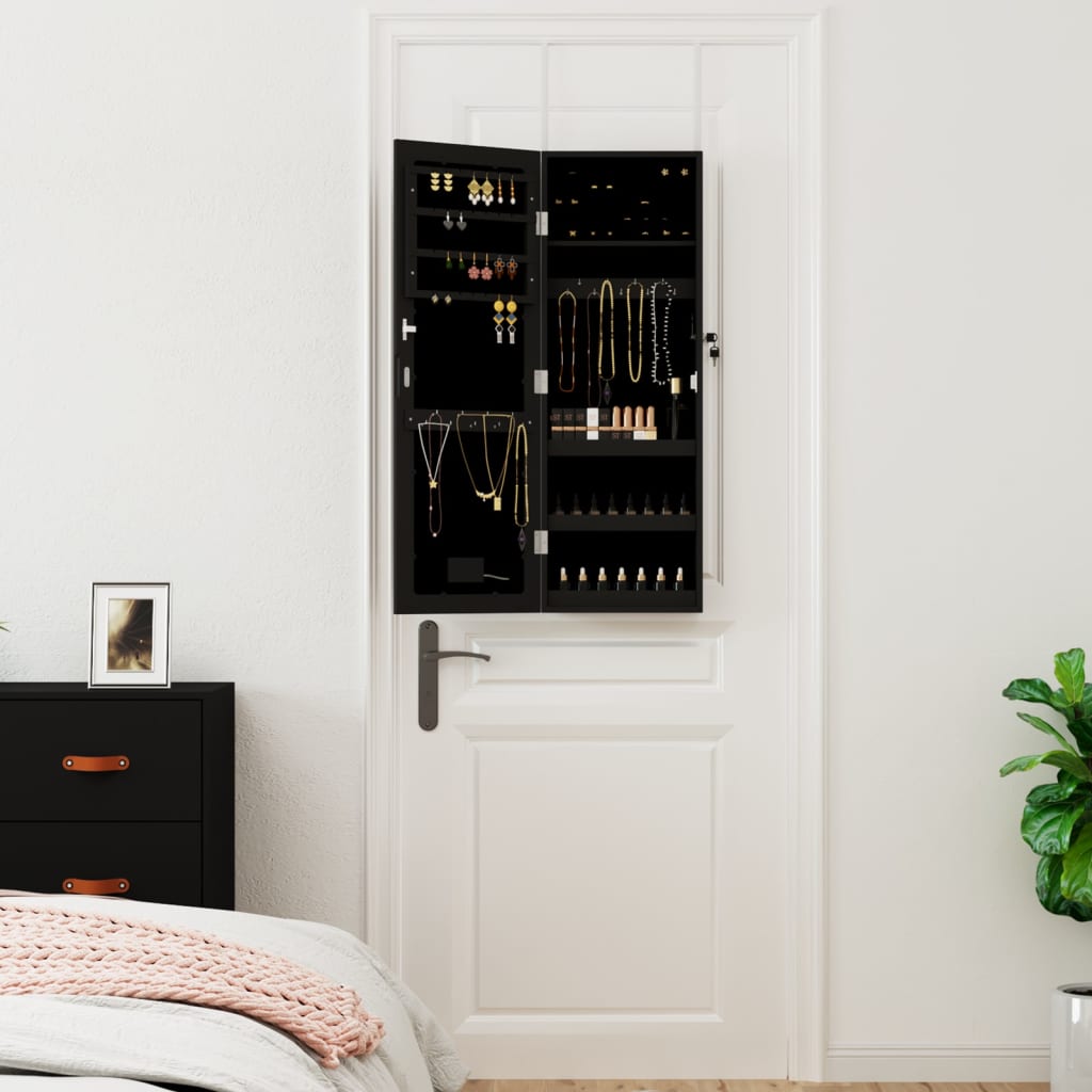 Smyckeskåp LED-lampor väggmonterat svart