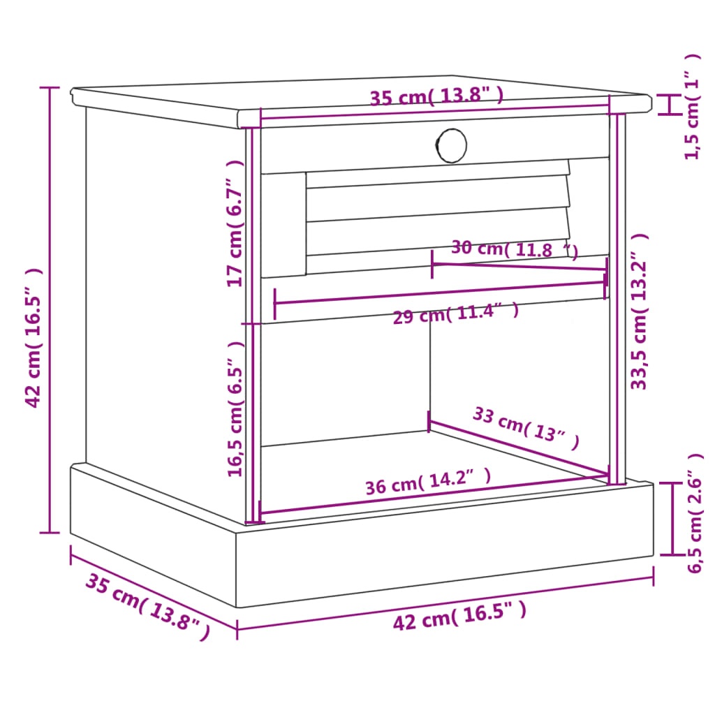 Sängbord VIGO vit 42x35x42 cm massiv furu