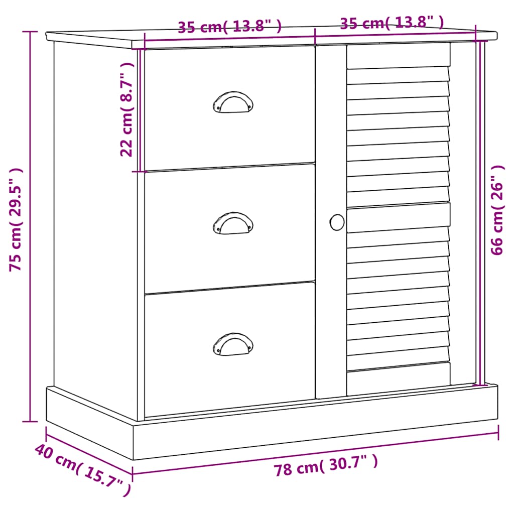 Skänk Vit med lådor VIGO 78x40x75 cm massiv furu