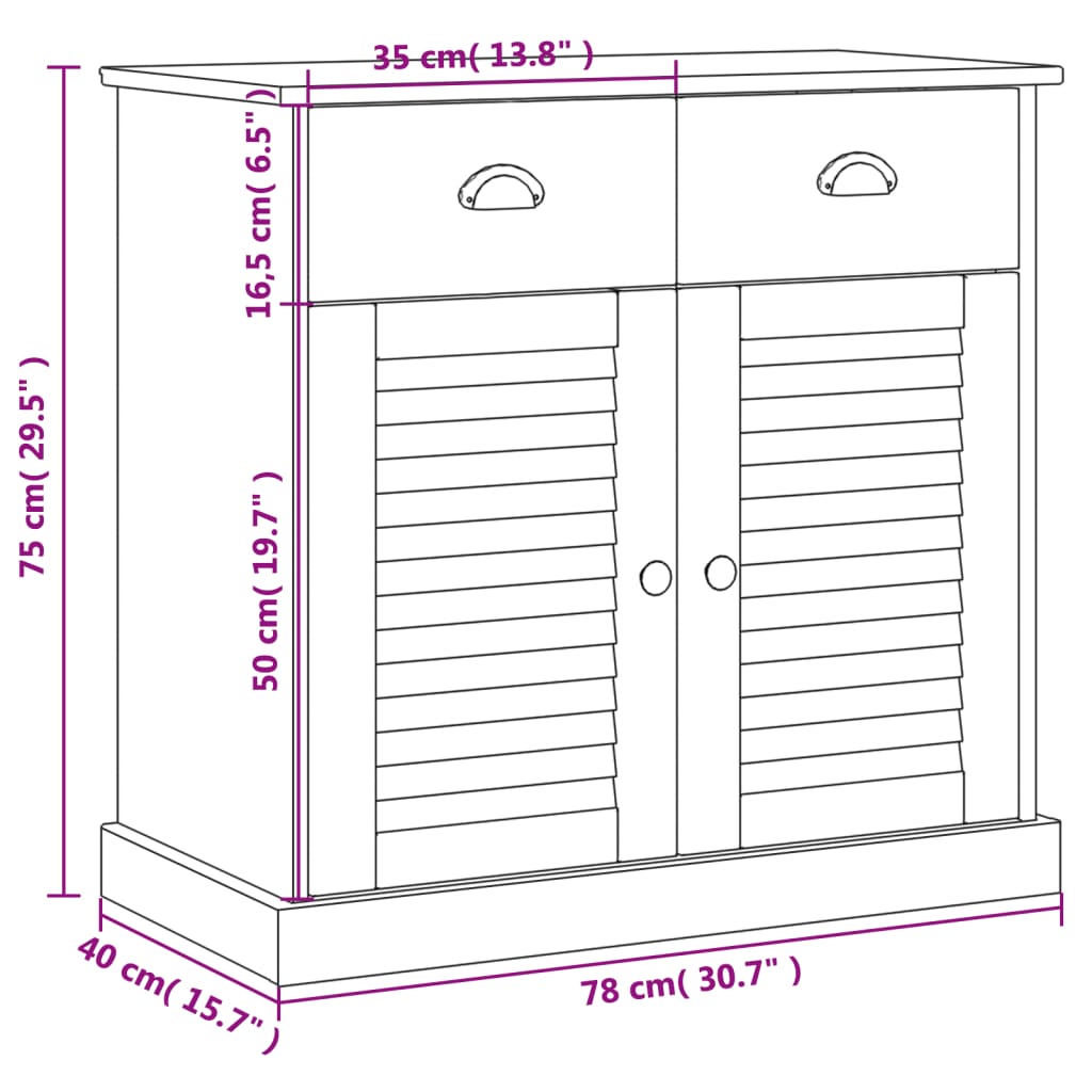 Skänk Vit med lådor VIGO 78x40x75 cm massiv furu