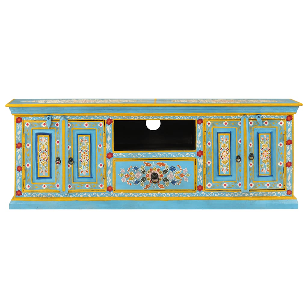 TV-Möbel Trä TV-Bänk blå 110x30x40 cm massivt mangoträ