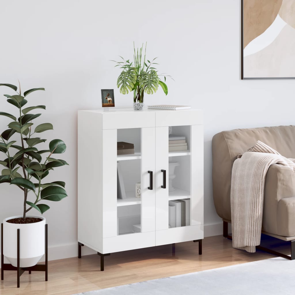 Skänk vit högglans 69,5x34x90 cm konstruerat trä