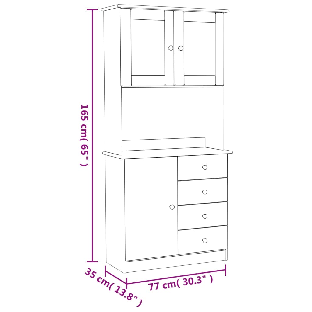 Vitrinskåp Vit 77x35x165 cm massiv furu