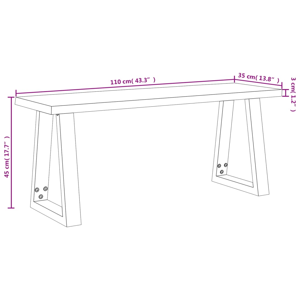 Hallbänk med levande kant 110 cm massivt akaciaträ
