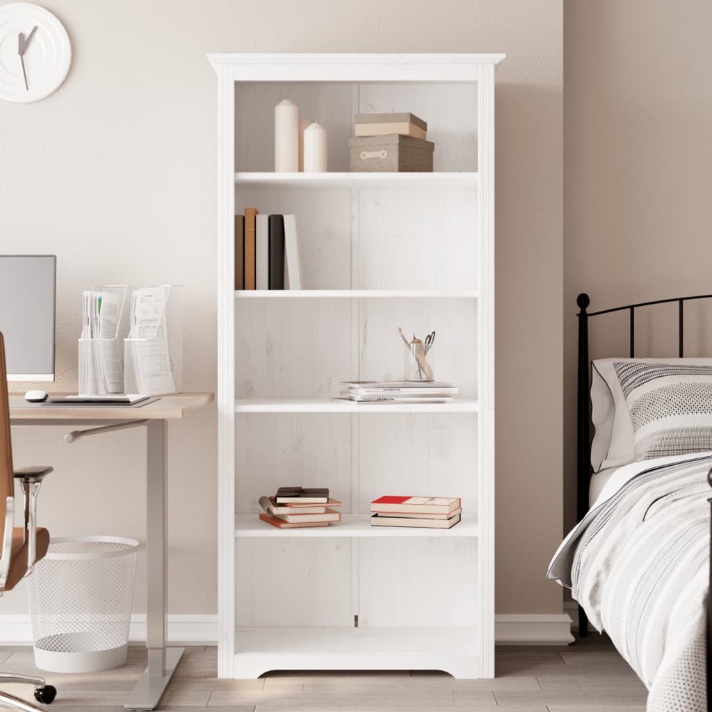 Bokhylla Vit 82x40x173 cm massiv furu 5 hyllplan