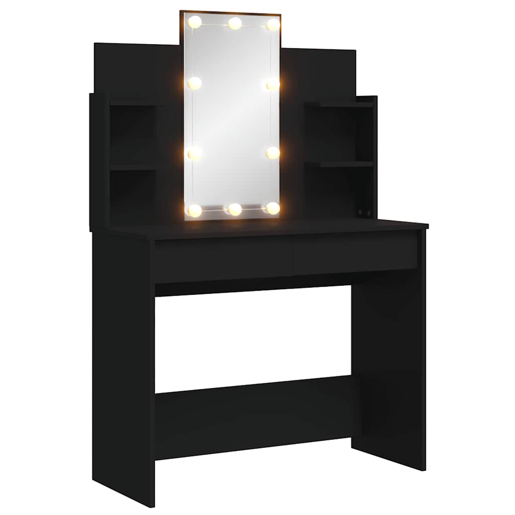 Sminkbord med LED Svart 96x40x142 cm
