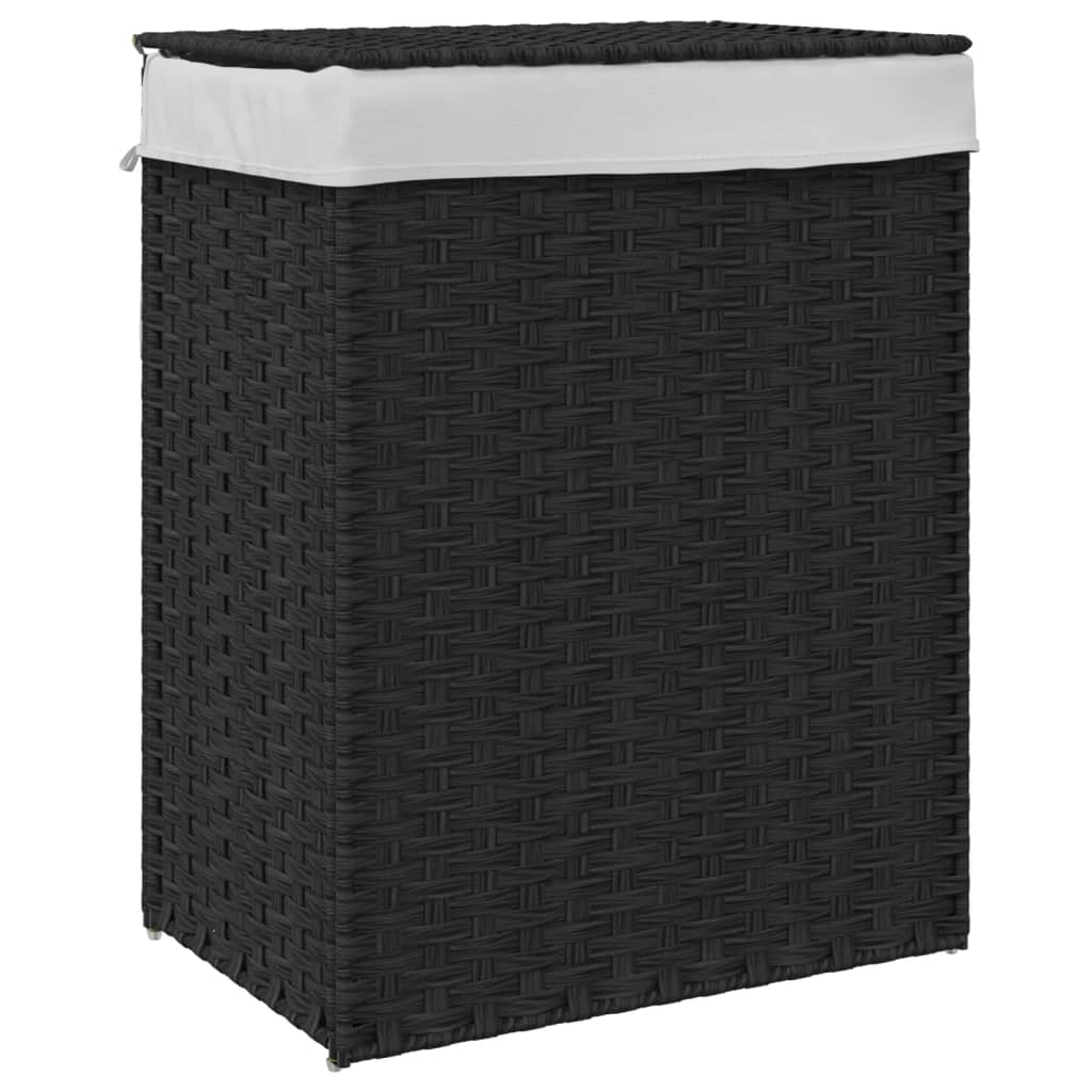 Tvättkorg med lock Svart 46x33x60 cm konstrotting