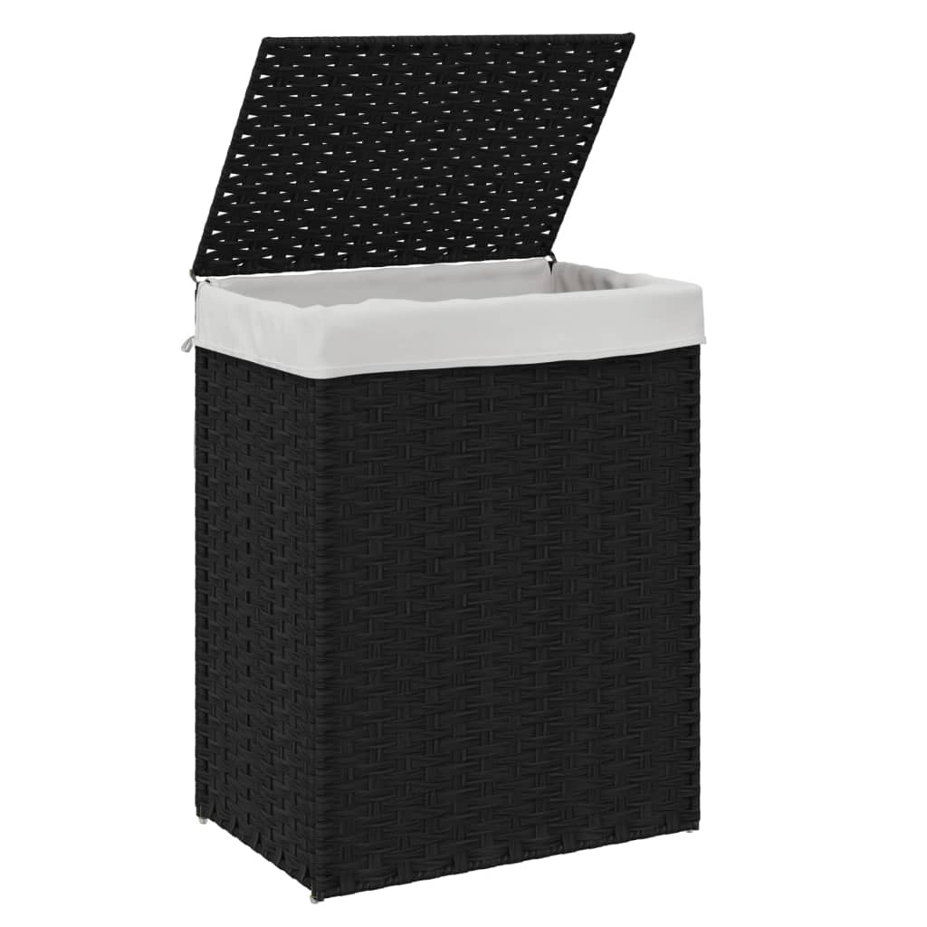 Tvättkorg med lock Svart 46x33x60 cm konstrotting