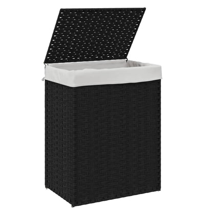 Tvättkorg med lock Svart 46x33x60 cm konstrotting