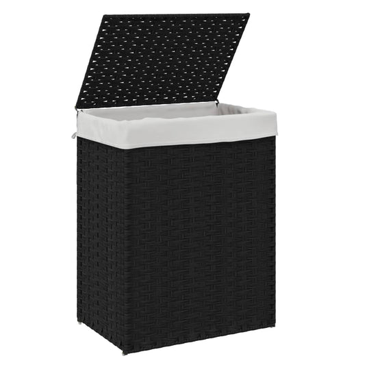 Tvättkorg med lock Svart 46x33x60 cm konstrotting