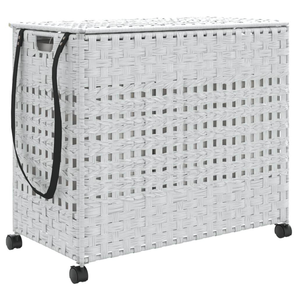 Tvättkorg med hjul Vit 66x35x60 cm rotting