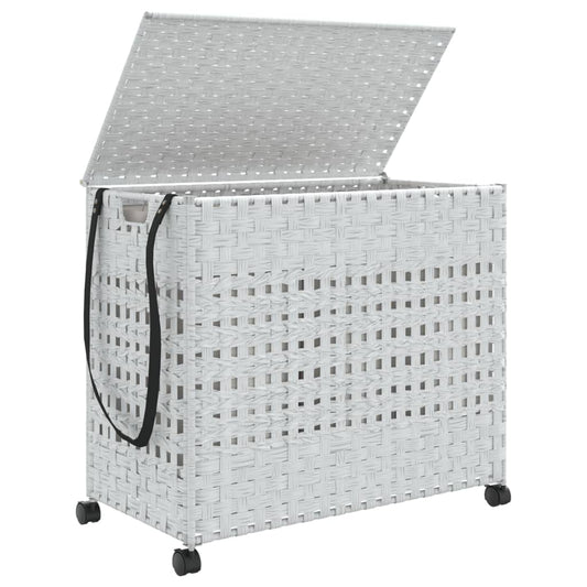 Tvättkorg med hjul Vit 66x35x60 cm rotting
