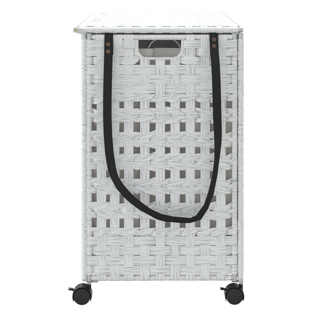 Tvättkorg med hjul Vit 66x35x60 cm rotting