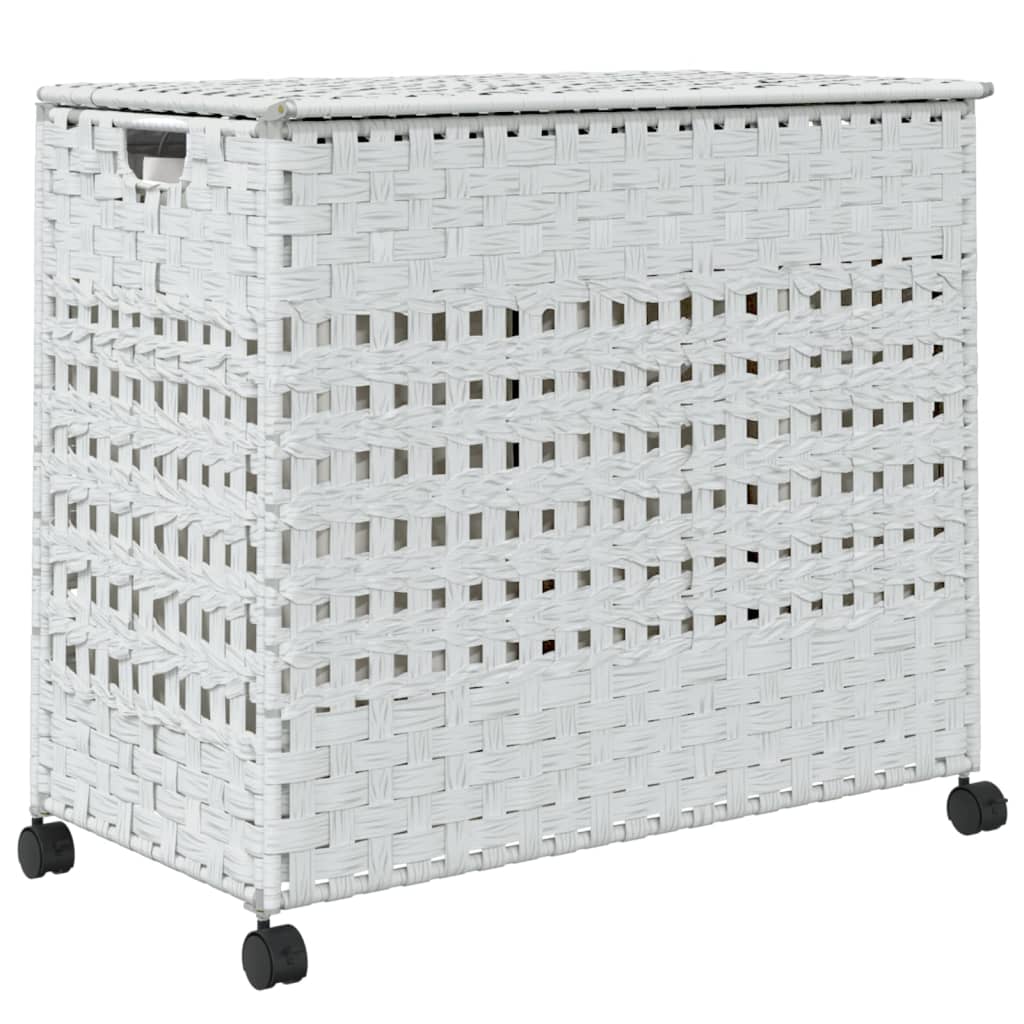 Tvättkorg med hjul Vit 66x35x60 cm rotting
