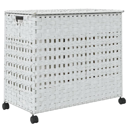 Tvättkorg med hjul Vit 66x35x60 cm rotting