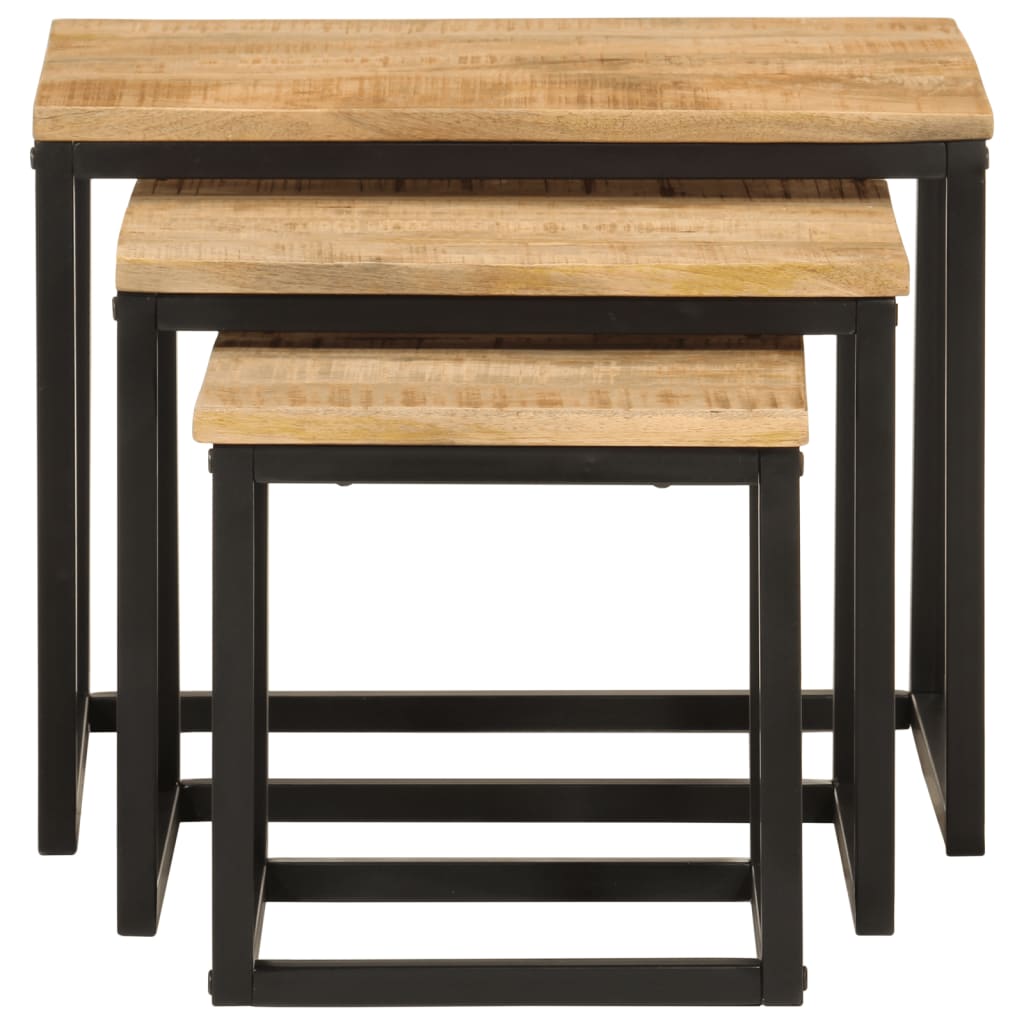 Soffbord Trä 3 st massivt mangoträ och järn