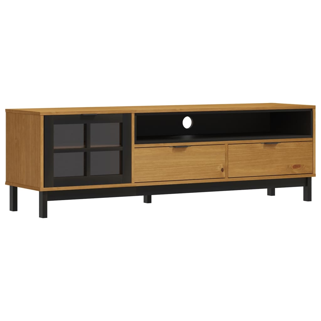 TV-Möbel Trä TV-Bänk med glasdörr FLAM 158x40x50 cm massiv furu